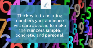 The key to translating numbers your audience will care about is to make the numbers simple, concrete, and personal.